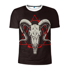 Мужская футболка 3D спортивная с принтом Культ в Белгороде, 100% полиэстер с улучшенными характеристиками | приталенный силуэт, круглая горловина, широкие плечи, сужается к линии бедра | Тематика изображения на принте: demon | devil | fashion | goat | hell | horror | monster | satan | skull | style | ад | демон | дьявол | козёл | мода | монстр | сатана | стиль | ужас | череп