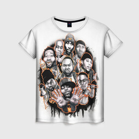 Женская футболка 3D с принтом Wu-Tang Clan. в Белгороде, 100% полиэфир ( синтетическое хлопкоподобное полотно) | прямой крой, круглый вырез горловины, длина до линии бедер | genius gza | method man | razor rza | wu tang | wu tang clan | ву танг клан | гангста рэп | гангстеры | девяти человек | музыка | хип хоп