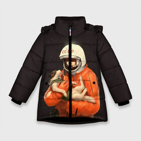 Зимняя куртка для девочек 3D с принтом День космонавтики в Белгороде, ткань верха — 100% полиэстер; подклад — 100% полиэстер, утеплитель — 100% полиэстер. | длина ниже бедра, удлиненная спинка, воротник стойка и отстегивающийся капюшон. Есть боковые карманы с листочкой на кнопках, утяжки по низу изделия и внутренний карман на молнии. 

Предусмотрены светоотражающий принт на спинке, радужный светоотражающий элемент на пуллере молнии и на резинке для утяжки. | 12 апреля | nasa | russia | байконур | белка и стрелка | восток 1 | гагарин | день космонавтики | земля | наса | россия | ссср | юрий гагарин