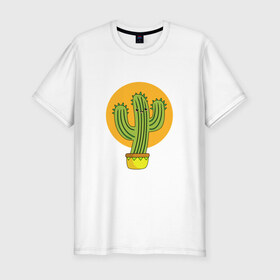 Мужская футболка хлопок Slim с принтом Кактус в Белгороде, 92% хлопок, 8% лайкра | приталенный силуэт, круглый вырез ворота, длина до линии бедра, короткий рукав | kawaii | кактус | милый | мультяшный | персонаж | природа | растения | цветок