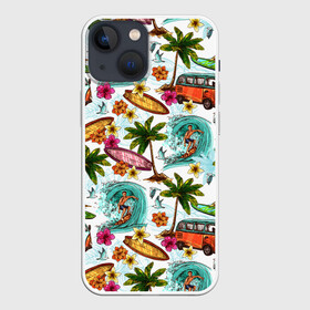 Чехол для iPhone 13 mini с принтом Летнее Настроение в Белгороде,  |  | Тематика изображения на принте: волны | деревья | купальник | лето | листья | море | океан | остров | отпуск | пальмы | пляж | природа | птицы | путешествие | серфинг | солнце | спорт | таиланд | тропики | туризм | цветы