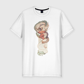 Мужская футболка хлопок Slim с принтом Хаку и Тихиро в Белгороде, 92% хлопок, 8% лайкра | приталенный силуэт, круглый вырез ворота, длина до линии бедра, короткий рукав | studio ghibli | аниме | унесённые призраками | хаяо миядзаки