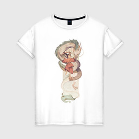 Женская футболка хлопок с принтом Хаку и Тихиро в Белгороде, 100% хлопок | прямой крой, круглый вырез горловины, длина до линии бедер, слегка спущенное плечо | studio ghibli | аниме | унесённые призраками | хаяо миядзаки