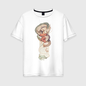 Женская футболка хлопок Oversize с принтом Хаку и Тихиро в Белгороде, 100% хлопок | свободный крой, круглый ворот, спущенный рукав, длина до линии бедер
 | studio ghibli | аниме | унесённые призраками | хаяо миядзаки