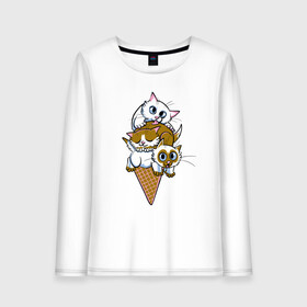 Женский лонгслив хлопок с принтом Ice Cream Cats в Белгороде, 100% хлопок |  | animal | cat | cute | kitty | meow | друг | еда | животные | киска | китти | кот | котенок | котик | кошечка | кошка | лев | леопард | милый | мороженое | мур | мяу | пантера | питомец | рысь | тигр | улыбка