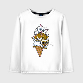 Детский лонгслив хлопок с принтом Ice Cream Cats в Белгороде, 100% хлопок | круглый вырез горловины, полуприлегающий силуэт, длина до линии бедер | animal | cat | cute | kitty | meow | друг | еда | животные | киска | китти | кот | котенок | котик | кошечка | кошка | лев | леопард | милый | мороженое | мур | мяу | пантера | питомец | рысь | тигр | улыбка