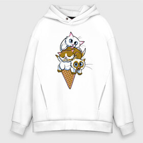 Мужское худи Oversize хлопок с принтом Ice Cream Cats в Белгороде, френч-терри — 70% хлопок, 30% полиэстер. Мягкий теплый начес внутри —100% хлопок | боковые карманы, эластичные манжеты и нижняя кромка, капюшон на магнитной кнопке | Тематика изображения на принте: animal | cat | cute | kitty | meow | друг | еда | животные | киска | китти | кот | котенок | котик | кошечка | кошка | лев | леопард | милый | мороженое | мур | мяу | пантера | питомец | рысь | тигр | улыбка