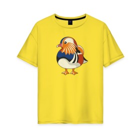 Женская футболка хлопок Oversize с принтом Мандаринка в Белгороде, 100% хлопок | свободный крой, круглый ворот, спущенный рукав, длина до линии бедер
 | графика | китайская | классная | летняя | милая | мимимишная | особенная | принт | птица | птичка | радостная | утка | уточка | яркая