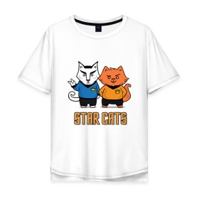 Мужская футболка хлопок Oversize с принтом Star Cats в Белгороде, 100% хлопок | свободный крой, круглый ворот, “спинка” длиннее передней части | animal | cat | cute | kitty | meow | друг | животные | киска | китти | кот | котенок | котик | кошечка | кошка | лев | леопард | милый | мур | мяу | пантера | питомец | рысь | тигр | улыбка