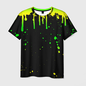 Мужская футболка 3D с принтом НЕОНОВЫЕ ПОДТЕКИ в Белгороде, 100% полиэфир | прямой крой, круглый вырез горловины, длина до линии бедер | Тематика изображения на принте: вода | желтый | зеленый | капли | кляксы | краска | неон | неоновый | подтеки | пятна