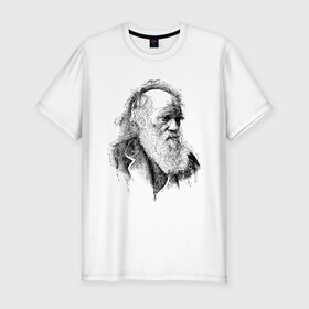 Мужская футболка хлопок Slim с принтом Чарльз Дарвин в Белгороде, 92% хлопок, 8% лайкра | приталенный силуэт, круглый вырез ворота, длина до линии бедра, короткий рукав | арт | знаменитости | портрет | ученый | чарльз дарвин