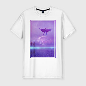 Мужская футболка хлопок Slim с принтом Летающий кит в Белгороде, 92% хлопок, 8% лайкра | приталенный силуэт, круглый вырез ворота, длина до линии бедра, короткий рукав | 