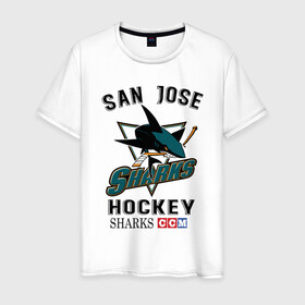 Мужская футболка хлопок с принтом SAN JOSE SHARKS в Белгороде, 100% хлопок | прямой крой, круглый вырез горловины, длина до линии бедер, слегка спущенное плечо. | hockey | nhl | san jose | sharks | sport | usa | акулы | надпись | нхл | сан хосе | символы | сообщение | спорт | сша | текст | фраза | хоккей | цитаты | шайбу