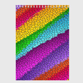 Скетчбук с принтом Яркая мозаика радуга диагональ в Белгороде, 100% бумага
 | 48 листов, плотность листов — 100 г/м2, плотность картонной обложки — 250 г/м2. Листы скреплены сверху удобной пружинной спиралью | Тематика изображения на принте: геометрия | диагональ | мозаика | полоски | радуга | текстура | фигуры | цвета | ячейки