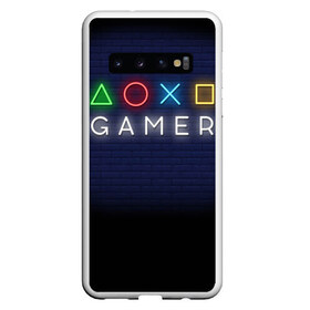 Чехол для Samsung Galaxy S10 с принтом Doxo Gamer в Белгороде, Силикон | Область печати: задняя сторона чехла, без боковых панелей | end of the game | game | gamepad | gamer | joystik | management | player | pleir | prefix | гаймер | джойстик | игра | игрок | конец игры | надпись | плеир | приставка | символы | сообщение | текст | управление | фраза | цитаты