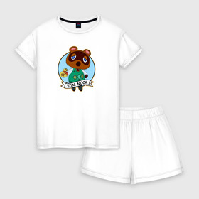 Женская пижама с шортиками хлопок с принтом Tom Nook в Белгороде, 100% хлопок | футболка прямого кроя, шорты свободные с широкой мягкой резинкой | animal crossing | isabelle | tom nook | энимал кроссинг