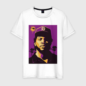 Мужская футболка хлопок с принтом Ice Cube в Белгороде, 100% хлопок | прямой крой, круглый вырез горловины, длина до линии бедер, слегка спущенное плечо. | Тематика изображения на принте: 2pac | black | compton | dog | dr dre | hip hop | ice cube | nwa | rap | snoop dogg | west coast | westside | айс кьюб | гангстер | голос улиц | микрофон | музыка | рифма | рэп | рэпер | хип хоп