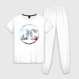 Женская пижама хлопок с принтом Shazam в Белгороде, 100% хлопок | брюки и футболка прямого кроя, без карманов, на брюках мягкая резинка на поясе и по низу штанин | dc | shazam | shtatjl | логотип | шазам