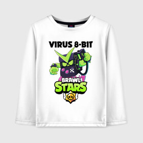 Детский лонгслив хлопок с принтом BRAWL STARS VIRUS 8-BIT в Белгороде, 100% хлопок | круглый вырез горловины, полуприлегающий силуэт, длина до линии бедер | bibi | brawl stars | coach mike | crow | leon | leon shark | max | mecha crow | mr.p | phoenix | sally leon | spike | sprout | tara | unicorn | virus 8 bit | werewolf | ворон | оборотень