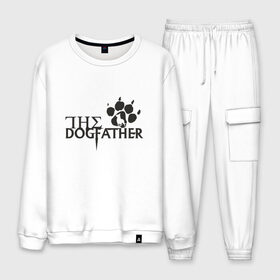 Мужской костюм хлопок с принтом The Dogfather в Белгороде, 100% хлопок | на свитшоте круглая горловина, мягкая резинка по низу. Брюки заужены к низу, на них два вида карманов: два “обычных” по бокам и два объемных, с клапанами, расположенные ниже линии бедра. Брюки с мягкой трикотажной резинкой на поясе и по низу штанин. В поясе для дополнительного комфорта — широкие завязки | amimals | dog | doggy | woof | арт | боксер | бульдог | бультерьер | волк | гав | доберман | дог | долматинец | друг | животные | йорк | картинка | мопс | овчарка | пёс | песик | питомец | пудель | рисунок | сенбернар