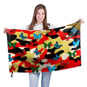 Флаг 3D с принтом Камуфляжные бабочки в Белгороде, 100% полиэстер | плотность ткани — 95 г/м2, размер — 67 х 109 см. Принт наносится с одной стороны | бабочки | камуфляж | камуфляжные бабочки | хаки