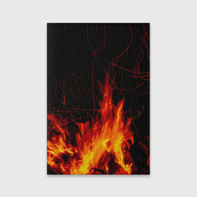 Обложка для паспорта матовая кожа с принтом Ночной костер в лесу в Белгороде, натуральная матовая кожа | размер 19,3 х 13,7 см; прозрачные пластиковые крепления | дрова | искры | ночь | огонь