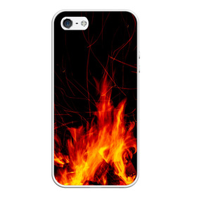 Чехол для iPhone 5/5S матовый с принтом Ночной костер в лесу в Белгороде, Силикон | Область печати: задняя сторона чехла, без боковых панелей | дрова | искры | ночь | огонь