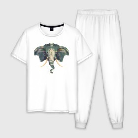 Мужская пижама хлопок с принтом Elephant в Белгороде, 100% хлопок | брюки и футболка прямого кроя, без карманов, на брюках мягкая резинка на поясе и по низу штанин
 | art | elephant | арт | слон
