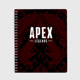 Тетрадь с принтом APEX LEGENDS в Белгороде, 100% бумага | 48 листов, плотность листов — 60 г/м2, плотность картонной обложки — 250 г/м2. Листы скреплены сбоку удобной пружинной спиралью. Уголки страниц и обложки скругленные. Цвет линий — светло-серый
 | Тематика изображения на принте: apex | apex legends | battle | battle royal | bloodhound | titanfall | wraith | апекс | апекс легендс | батл рояль | битва | война | каустик | королевская битва