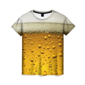 Женская футболка 3D с принтом ПИВО в Белгороде, 100% полиэфир ( синтетическое хлопкоподобное полотно) | прямой крой, круглый вырез горловины, длина до линии бедер | beer | textures | бир | напитки | пенное | текстуры | фон