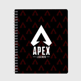 Тетрадь с принтом APEX LEGENDS в Белгороде, 100% бумага | 48 листов, плотность листов — 60 г/м2, плотность картонной обложки — 250 г/м2. Листы скреплены сбоку удобной пружинной спиралью. Уголки страниц и обложки скругленные. Цвет линий — светло-серый
 | Тематика изображения на принте: apex | apex legends | battle | battle royal | bloodhound | titanfall | wraith | апекс | апекс легендс | батл рояль | битва | война | каустик | королевская битва