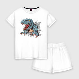 Женская пижама с шортиками хлопок с принтом Годзилла в Белгороде, 100% хлопок | футболка прямого кроя, шорты свободные с широкой мягкой резинкой | godzilla | годзила | годзилла | дракон | животные | зверь | рисунок | хищник