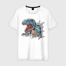 Мужская футболка хлопок с принтом Годзилла в Белгороде, 100% хлопок | прямой крой, круглый вырез горловины, длина до линии бедер, слегка спущенное плечо. | godzilla | годзила | годзилла | дракон | животные | зверь | рисунок | хищник
