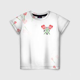 Детская футболка 3D с принтом PAYTON MOORMEIER - ТИКТОК в Белгороде, 100% гипоаллергенный полиэфир | прямой крой, круглый вырез горловины, длина до линии бедер, чуть спущенное плечо, ткань немного тянется | flower | payton moormeier | roses | tiktok | автограф payton | блогер | пейтон | пейтон моормиер | розы | тикток | тиктокер | цветы | ютубер