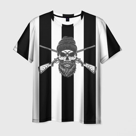 Мужская футболка 3D с принтом Охота в Белгороде, 100% полиэфир | прямой крой, круглый вырез горловины, длина до линии бедер | gun | hunting | skull | strip | weapons | оружие | охота | полоска | ружьё | череп