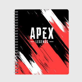 Тетрадь с принтом APEX LEGENDS в Белгороде, 100% бумага | 48 листов, плотность листов — 60 г/м2, плотность картонной обложки — 250 г/м2. Листы скреплены сбоку удобной пружинной спиралью. Уголки страниц и обложки скругленные. Цвет линий — светло-серый
 | Тематика изображения на принте: apex | apex legends | battle | battle royal | bloodhound | titanfall | wraith | апекс | апекс легендс | батл рояль | битва | война | каустик | королевская битва