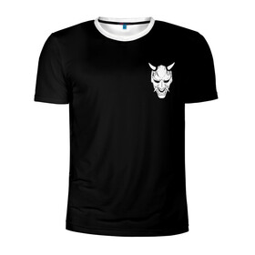 Мужская футболка 3D спортивная с принтом Демон Они (Принт на спине) в Белгороде, 100% полиэстер с улучшенными характеристиками | приталенный силуэт, круглая горловина, широкие плечи, сужается к линии бедра | cyberpunk | demon | japan | kyoto | oni | tokyo | аниме | демон | киберпанк | маска | они | стиль | ханья | япония | японский
