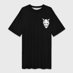 Платье-футболка 3D с принтом Демон Они (Принт на спине) в Белгороде,  |  | cyberpunk | demon | japan | kyoto | oni | tokyo | аниме | демон | киберпанк | маска | они | стиль | ханья | япония | японский