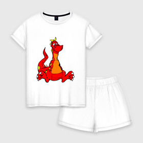 Женская пижама с шортиками хлопок с принтом Дракон в Белгороде, 100% хлопок | футболка прямого кроя, шорты свободные с широкой мягкой резинкой | детские | дракон | животных | мифическое | мультфильмы | существо | фантазия