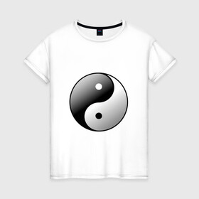 Женская футболка хлопок с принтом Инь янь в Белгороде, 100% хлопок | прямой крой, круглый вырез горловины, длина до линии бедер, слегка спущенное плечо | инь ян | инь янь | китай | противоположности | философия