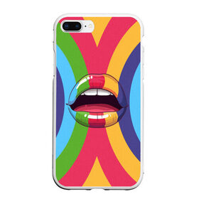 Чехол для iPhone 7Plus/8 Plus матовый с принтом Радужные губы в Белгороде, Силикон | Область печати: задняя сторона чехла, без боковых панелей | вписка | губы | зубы | клуб | пафос | пафосная | поцелуй | радуга | радужно | рот | сочность | сочные | туса | тусовка | улыбка | язык