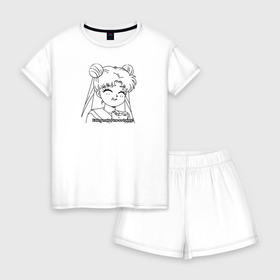 Женская пижама с шортиками хлопок с принтом Еда Делает Меня Счастливой! SM в Белгороде, 100% хлопок | футболка прямого кроя, шорты свободные с широкой мягкой резинкой | 90s | anime girl | cute | kawaii | luna | sailor moon | usagi tsukino | аниме | аниме девушка | каваии | кавай | луна | манга | марс | меркурий | сейлор | сейлор мун | усаги цукино