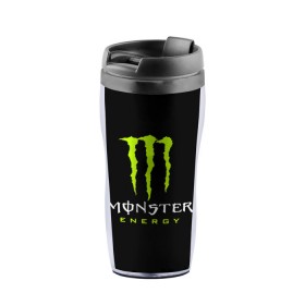 Термокружка-непроливайка с принтом MONSTER ENERGY в Белгороде, внутренняя часть — пищевой пластик, наружная часть — прозрачный пластик, между ними — полиграфическая вставка с рисунком | объем — 350 мл, герметичная крышка | black monster | bmx | claw | cybersport | energy | monster | monster energy | moto | motocross | race | sport | киберспорт | когти | монстер энерджи | монстр | мото | мотокросс | ралли | скейтбординг | спорт | т | энергия