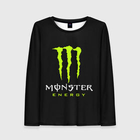 Женский лонгслив 3D с принтом MONSTER ENERGY в Белгороде, 100% полиэстер | длинные рукава, круглый вырез горловины, полуприлегающий силуэт | black monster | bmx | claw | cybersport | energy | monster | monster energy | moto | motocross | race | sport | киберспорт | когти | монстер энерджи | монстр | мото | мотокросс | ралли | скейтбординг | спорт | т | энергия