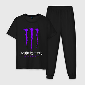 Мужская пижама хлопок с принтом MONSTER ENERGY в Белгороде, 100% хлопок | брюки и футболка прямого кроя, без карманов, на брюках мягкая резинка на поясе и по низу штанин
 | black monster | bmx | claw | cybersport | energy | monster | monster energy | moto | motocross | race | sport | киберспорт | когти | монстер энерджи | монстр | мото | мотокросс | ралли | скейтбординг | спорт | т | энергия