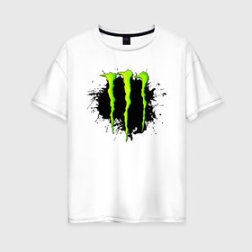 Женская футболка хлопок Oversize с принтом MONSTER ENERGY в Белгороде, 100% хлопок | свободный крой, круглый ворот, спущенный рукав, длина до линии бедер
 | black monster | bmx | claw | cybersport | energy | monster | monster energy | moto | motocross | race | sport | киберспорт | когти | монстер энерджи | монстр | мото | мотокросс | ралли | скейтбординг | спорт | т | энергия