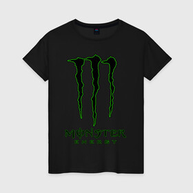 Женская футболка хлопок с принтом MONSTER ENERGY в Белгороде, 100% хлопок | прямой крой, круглый вырез горловины, длина до линии бедер, слегка спущенное плечо | black monster | bmx | claw | cybersport | energy | monster | monster energy | moto | motocross | race | sport | киберспорт | когти | монстер энерджи | монстр | мото | мотокросс | ралли | скейтбординг | спорт | т | энергия