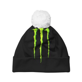 Шапка 3D c помпоном с принтом MONSTER ENERGY в Белгороде, 100% полиэстер | универсальный размер, печать по всей поверхности изделия | black monster | bmx | claw | cybersport | energy | monster | monster energy | moto | motocross | race | sport | киберспорт | когти | монстер энерджи | монстр | мото | мотокросс | ралли | скейтбординг | спорт | т | энергия