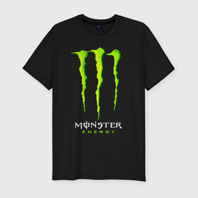 Мужская футболка хлопок Slim с принтом MONSTER ENERGY в Белгороде, 92% хлопок, 8% лайкра | приталенный силуэт, круглый вырез ворота, длина до линии бедра, короткий рукав | black monster | bmx | claw | cybersport | energy | monster | monster energy | moto | motocross | race | sport | киберспорт | когти | монстер энерджи | монстр | мото | мотокросс | ралли | скейтбординг | спорт | т | энергия