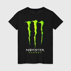 Женская футболка хлопок с принтом MONSTER ENERGY в Белгороде, 100% хлопок | прямой крой, круглый вырез горловины, длина до линии бедер, слегка спущенное плечо | black monster | bmx | claw | cybersport | energy | monster | monster energy | moto | motocross | race | sport | киберспорт | когти | монстер энерджи | монстр | мото | мотокросс | ралли | скейтбординг | спорт | т | энергия